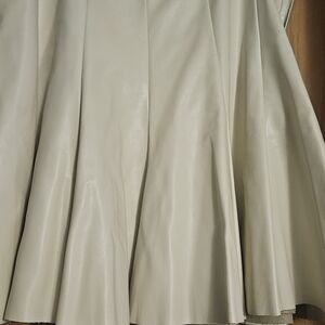 Classic Circle Knee Length Vegan Leather Skirt in Ivory